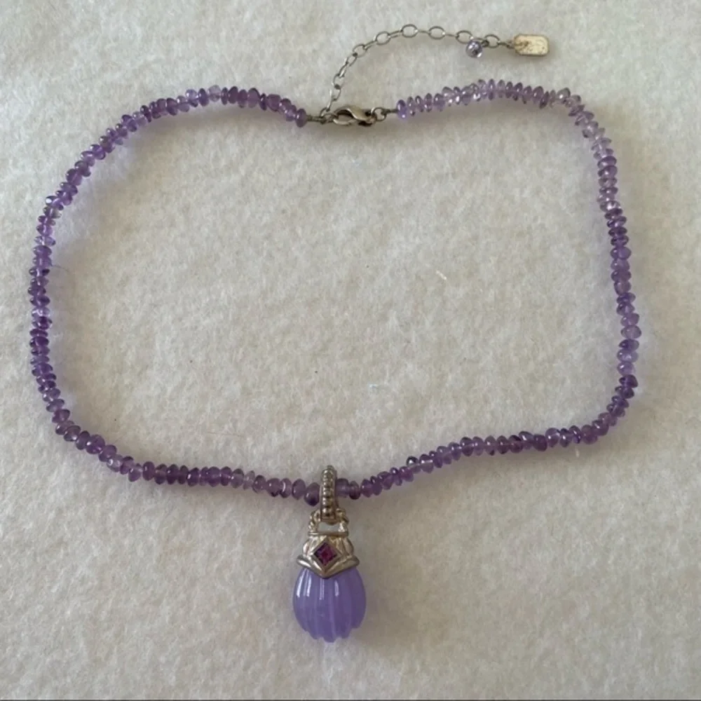 Judith Ripka 925 Sterling Silver Purple Amethyst Beaded Medallion Cord Necklace